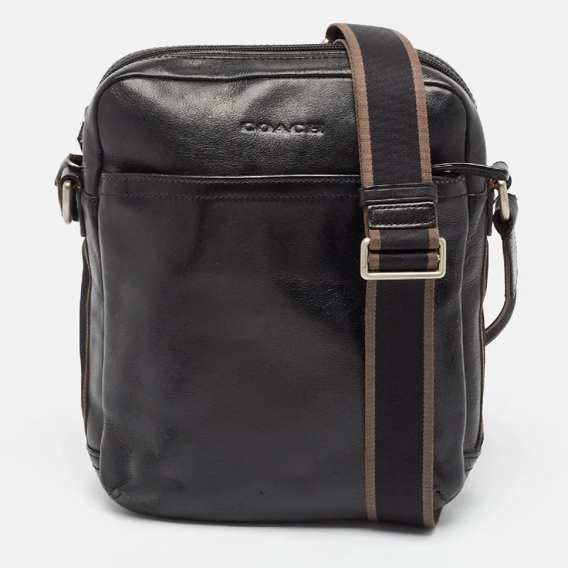 Black Leather Heritage Web Messenger Bag