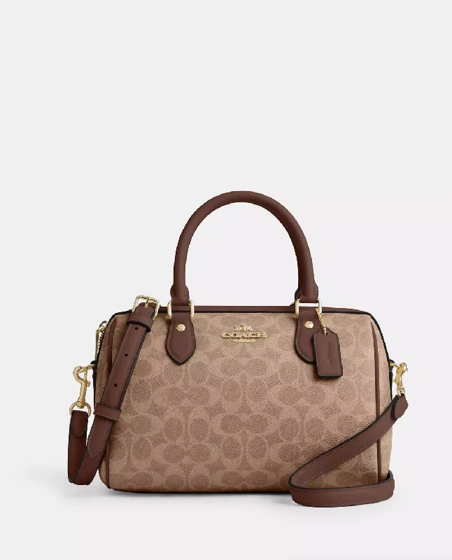 Coach Rowan Satchel Bag In Signature Gold Tan Brown