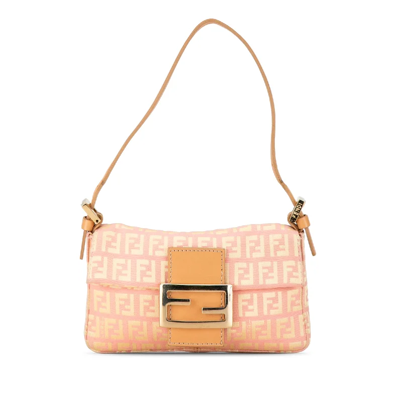 Pink Fendi Mini Zucchino Canvas Baguette Shoulder Bag