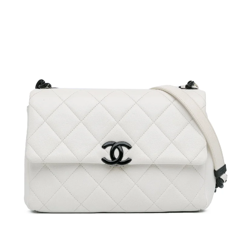 White Chanel Medium Quilted Caviar My Everything Flap Crossbody Bag