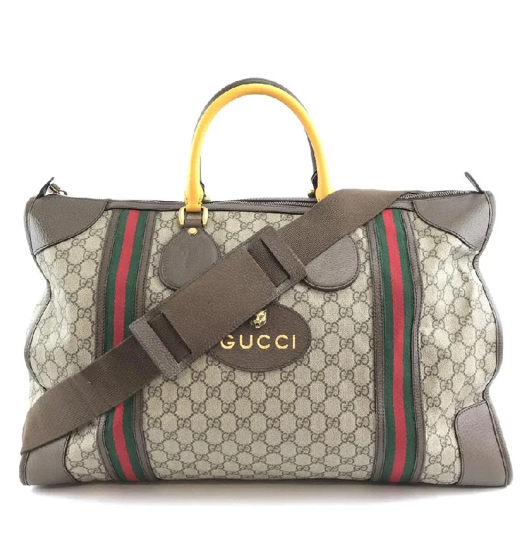 Gucci Tote Boston XL with Strap Guccissima Vintage Web Lion Head Brown Multicolors Coated Canvas and Leather Shoulder Bag