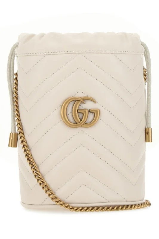 Gucci Women Ivory Leather Marmont Bucket Bag