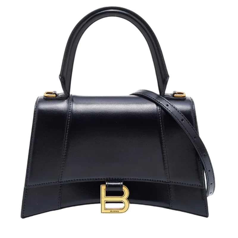 Balenciaga Black Leather Hourglass Box Top Handle Bag