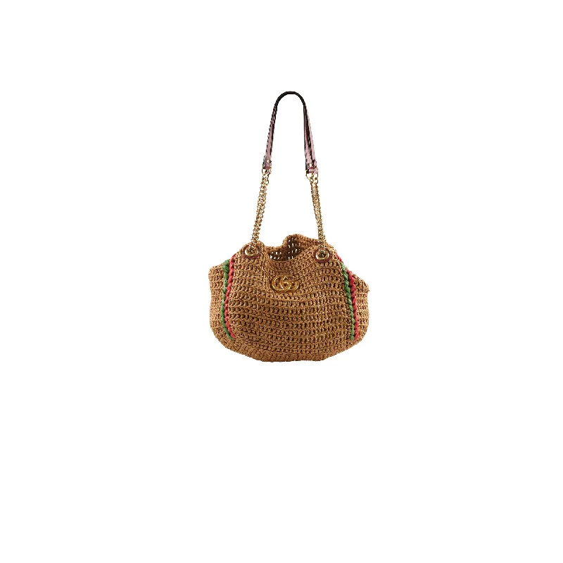 Gucci GG Marmont Limited Edition Raffia Chain Tote Natural Red/Green