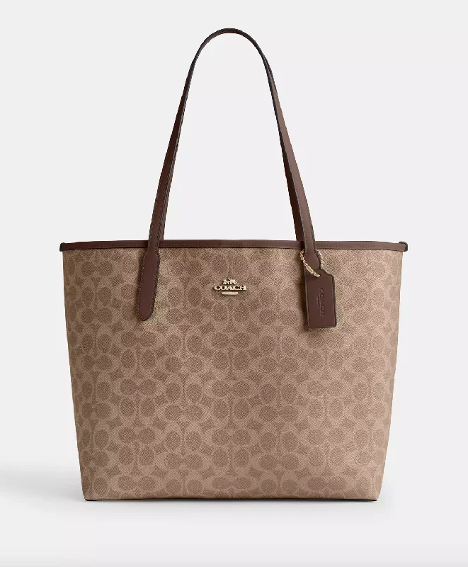 Coach Open City Tote In Signature Gold Tan Brown