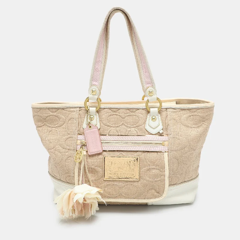 Multicolor Signature Straw and Leather Poppy Tote