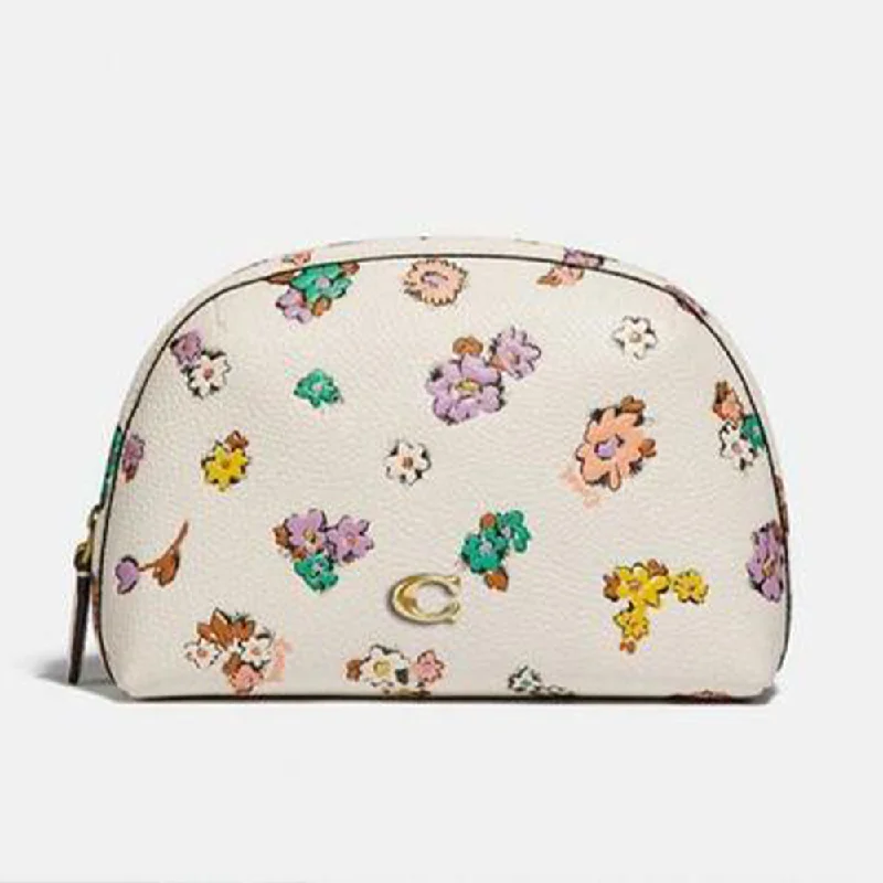 COACH Julienne Cosmetic Case 17 Floral Print Chalk Brass Leather Handbag Bag NEW