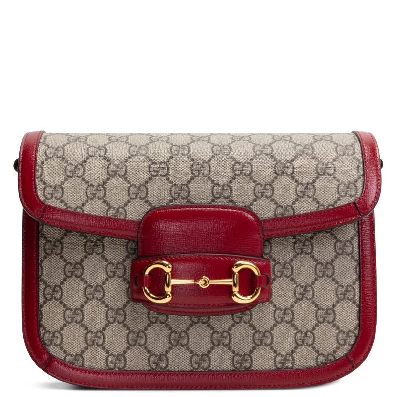 GUCCI Horsebit 1955 Small Shoulder Bag GG Supreme w/ Red