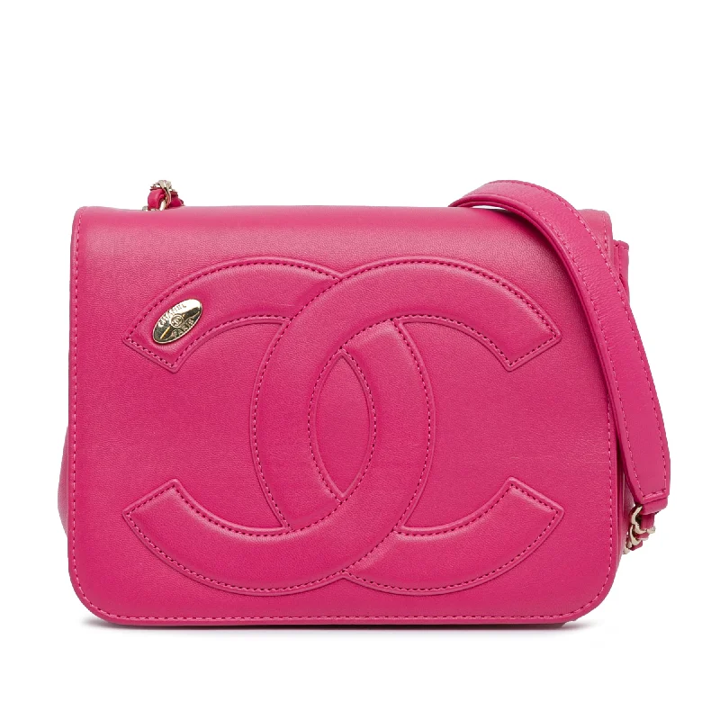 Pink Chanel Lambskin CC Mania Flap Crossbody Bag