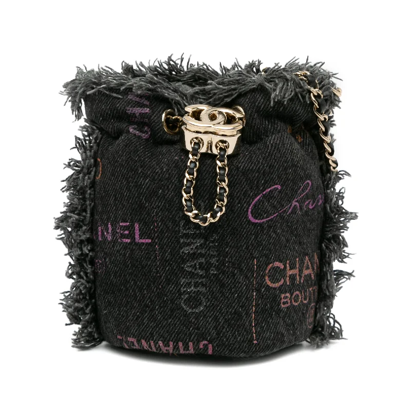 Gray Chanel Mini Denim Mood Bucket with Chain