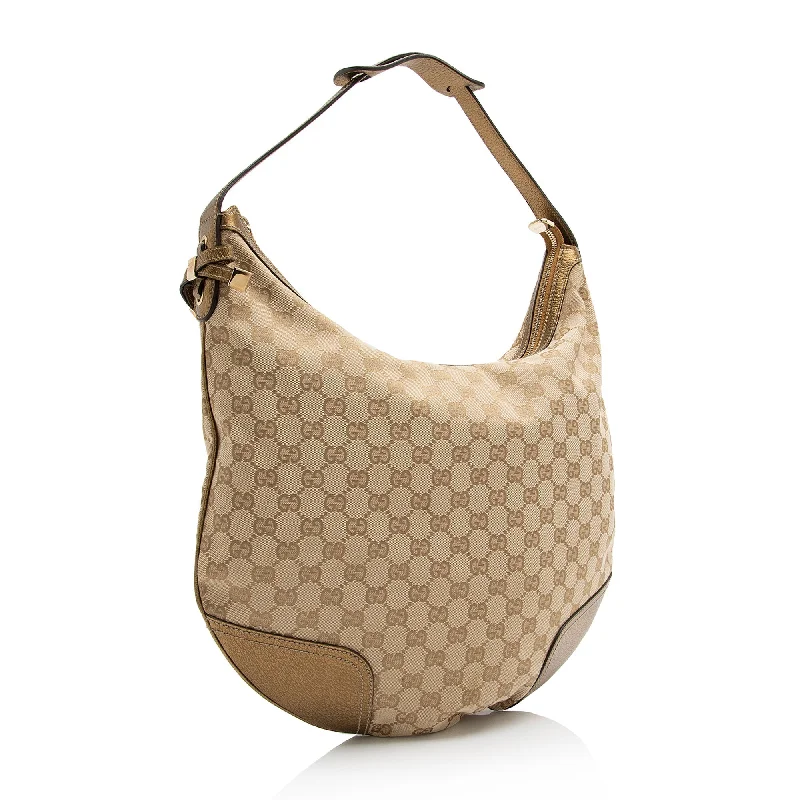 Gucci GG Canvas Metallic Leather Princy Large Hobo (SHF-23778)