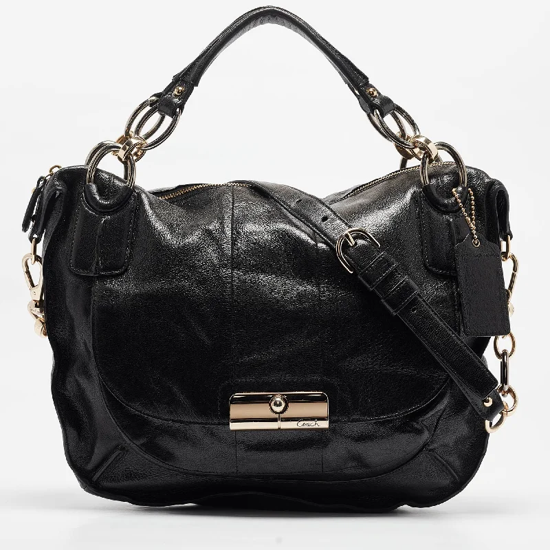 Black Glossy Leather Kristin Shoulder Bag