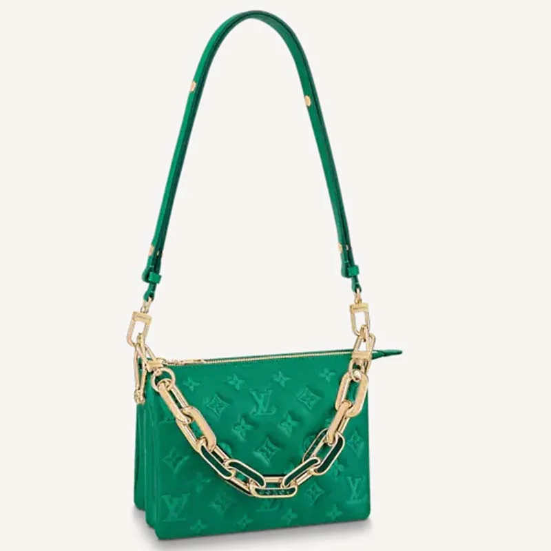 Louis Vuitton LV Women Coussin BB Handbag Emerald Monogram Embossed Puffy Lambskin