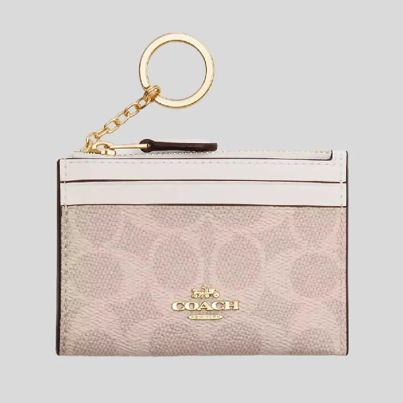 COACH Mini Skinny ID Case In Signature Canvas Sand/Chalk CW870