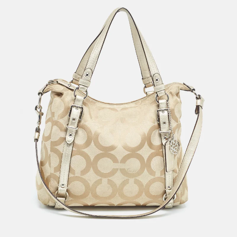 Beige Signature Canvas Shoulder Bag