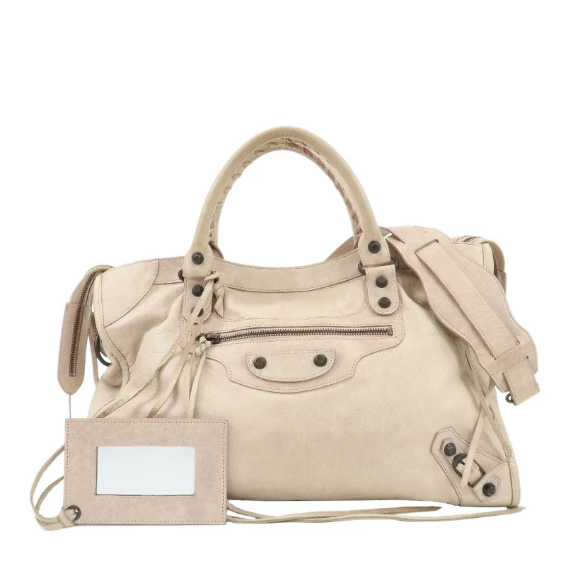 BALENCIAGA The City Leather 2Way Shoulder Bag Beige 115748