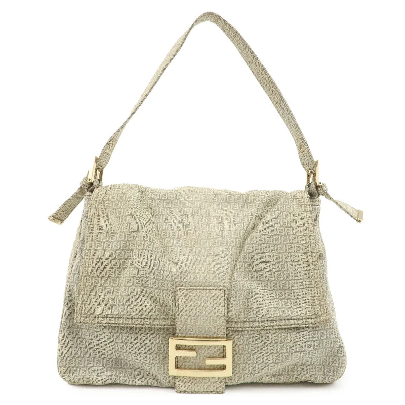 FENDI Mamma Baguette Micro FF Canvas Shoulder Bag Gray 8BR001