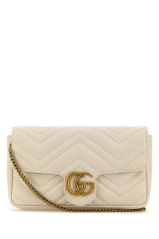 Gucci Women Ivory Leather Mini Gg Marmont Clutch