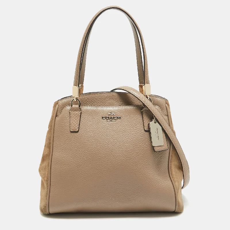 Beige Leather and Suede Minetta Satchel