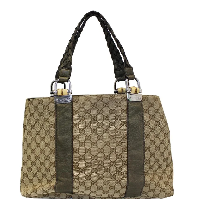 Gucci Bag Bamboo Bar 232947 Beige Gg Monogram Canvas Tote