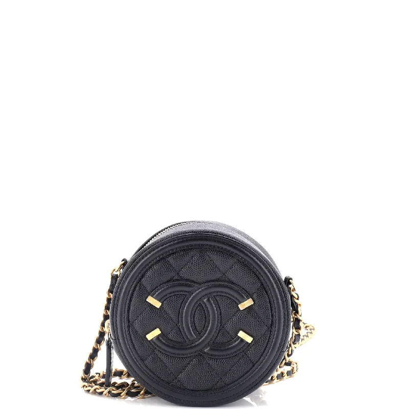 Filigree Round Clutch with Chain Quilted Caviar Mini