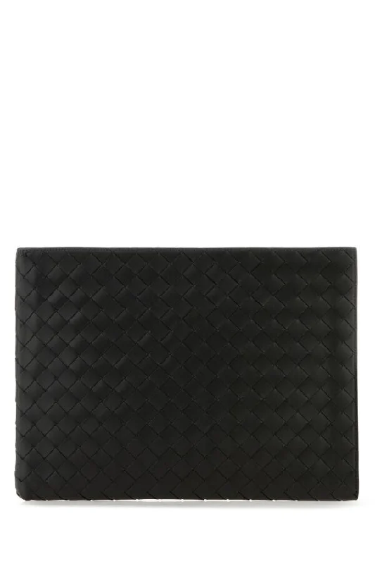 Bottega Veneta Men Black Leather Intrecciato Clutch