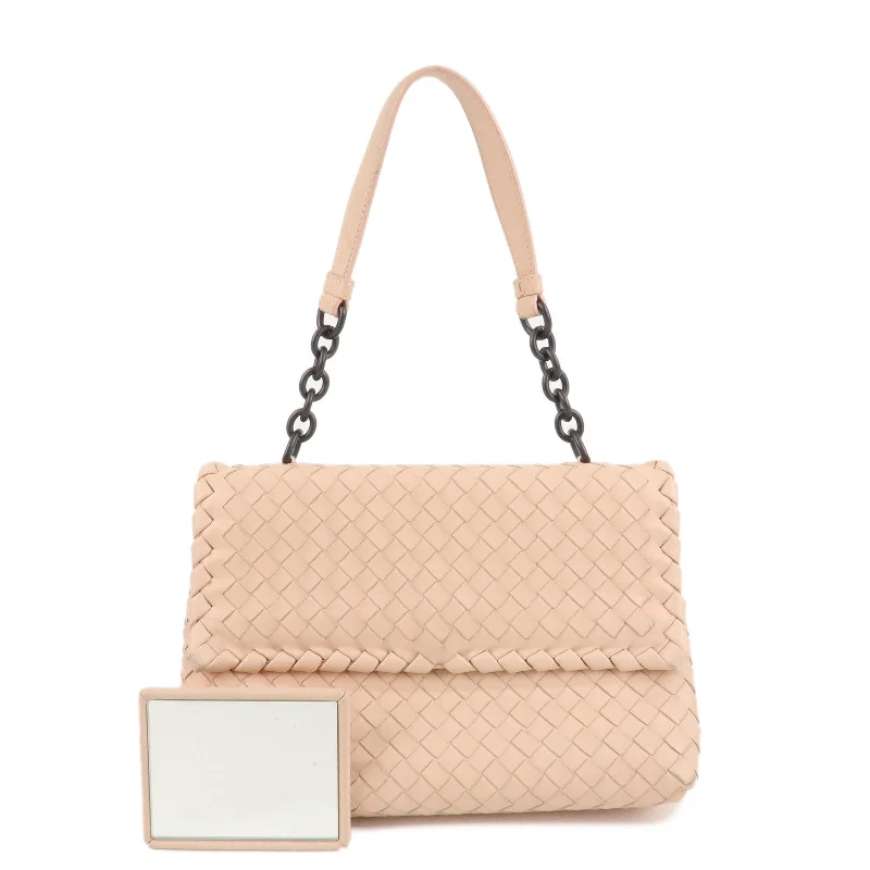 BOTTEGA VENETA Intrecciato Leather Chain Shoulder Bag Pink Beige