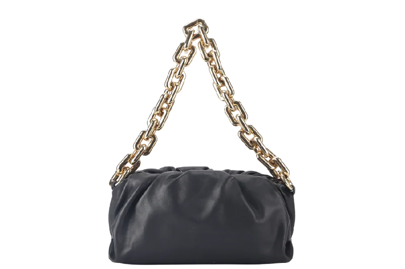 BOTTEGA VENETA THE CHAIN POUCH BLACK CALFSKIN LEATHER GOLD HARDWARE WITH DUST COVER