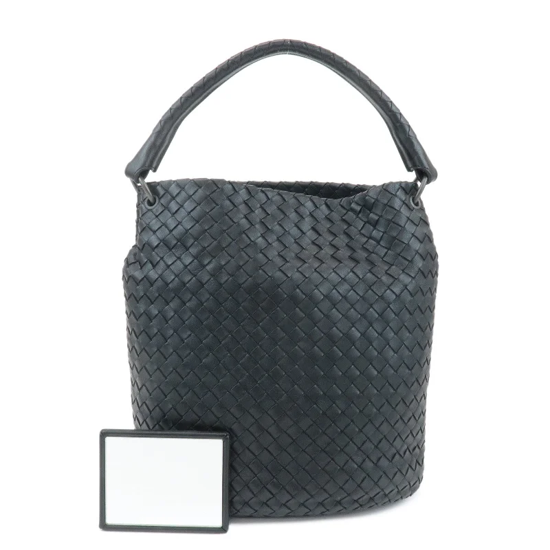 BOTTEGA VENETA Intrecciato Leather Shoulder Bag Black 255690