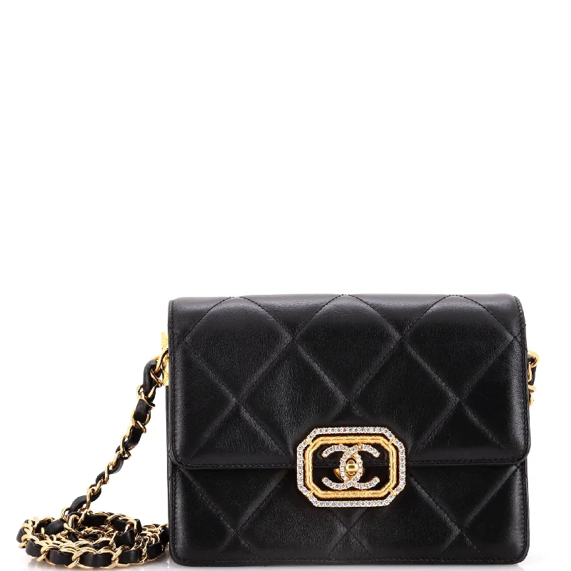 Crystal Geometric Frame CC Flap Bag Quilted Calfskin Mini