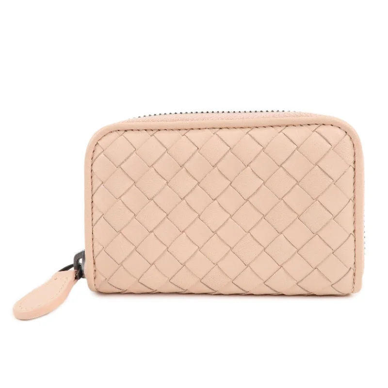 BOTTEGA VENETA Intrecciato Leather Round Zipper Coin Case Pink