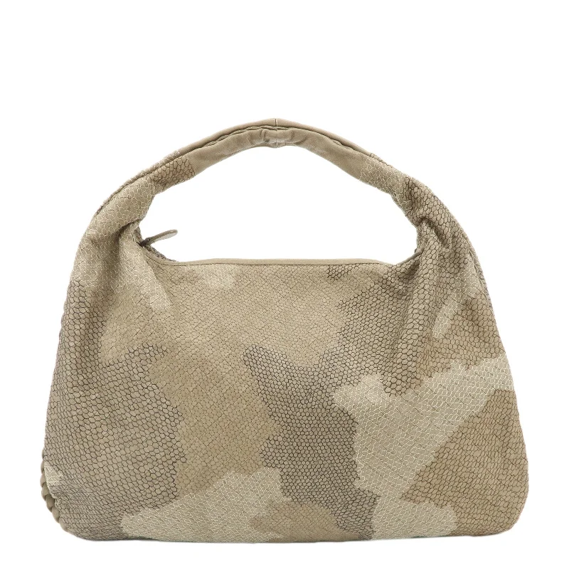 BOTTEGA VENETA Hobo Leather Shoulder Bag Beige Gray Black