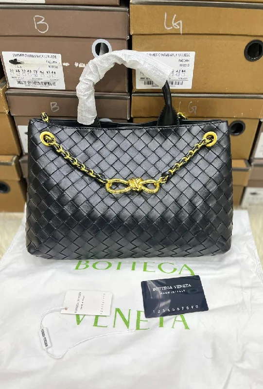 Bottega Veneta-Inspired Andiamo Leather Top Handle Bag (Black)