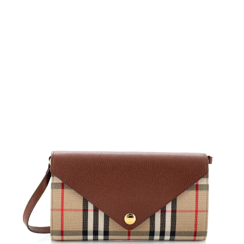 Hannah Envelope Wallet on Strap Leather and Vintage Check Canvas