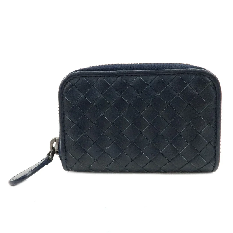 BOTTEGA VENETA Intrecciato Leather Zip Round Coin Case Navy