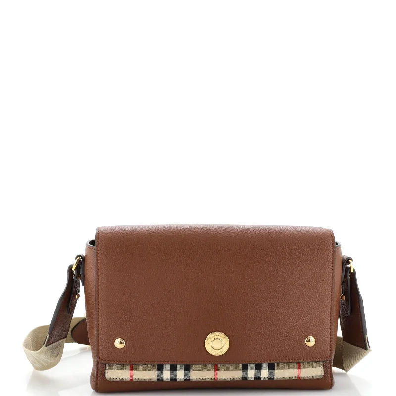 Note Crossbody Bag Leather with Vintage Check Canvas Medium