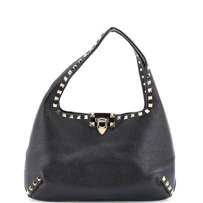 Rockstud Flip Lock Hobo Leather Small