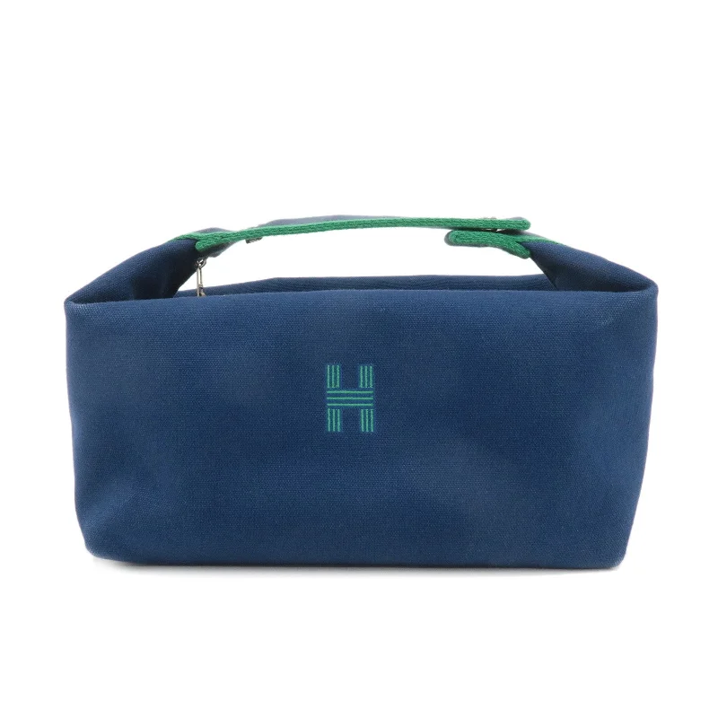 HERMES Bride A Brac GM Canvas Hand Bag Navy Green