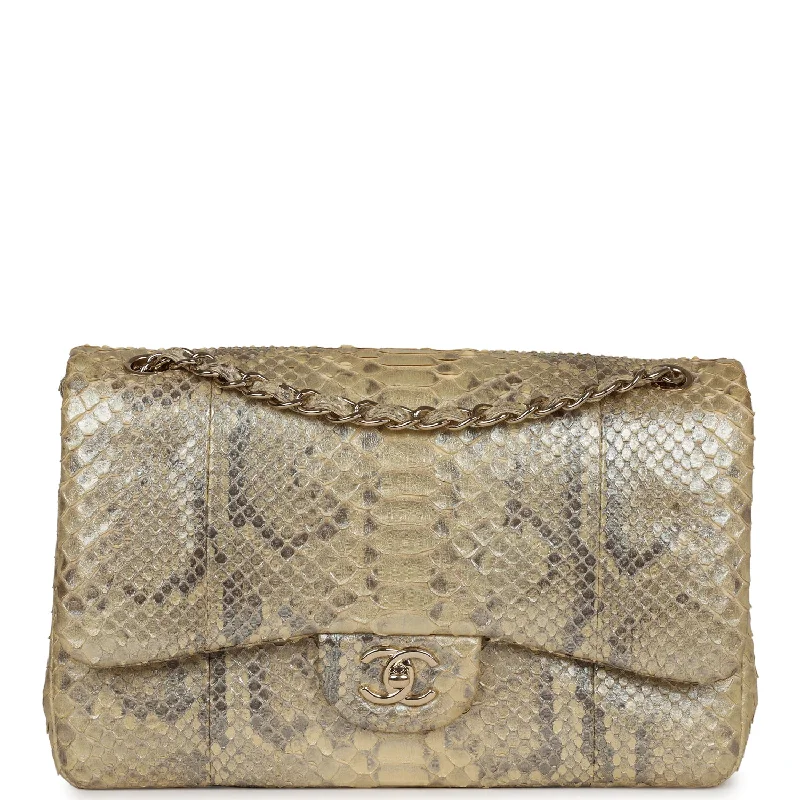 Pre-owned Chanel Jumbo Classic Double Flap Gold Metallic Python Gold Hardware