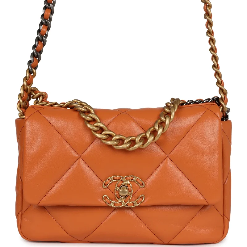 Chanel Medium 19 Flap Orange Lambskin Mixed Metal Hardware