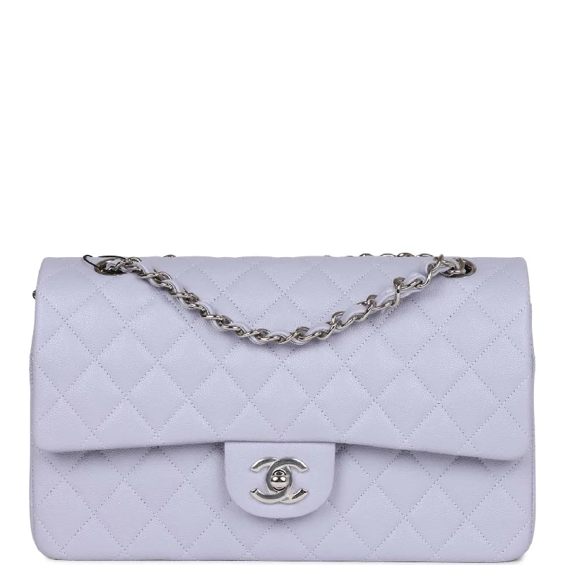 Chanel Medium Classic Double Flap Lavender Caviar Silver Hardware