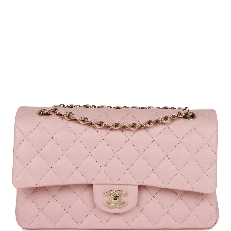 Chanel Medium Classic Double Flap Bag Light Pink Lambskin Light Gold Hardware