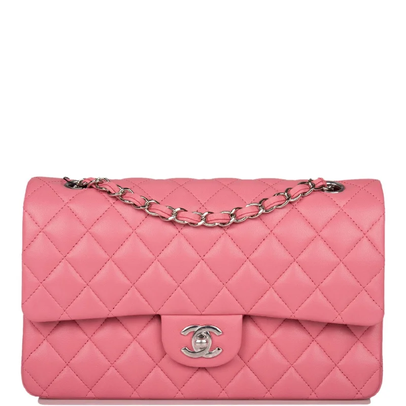 Chanel Medium Classic Double Flap Rose Pink Lambskin Silver Hardware