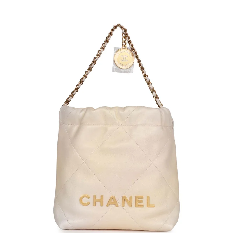 Chanel Mini 22 Bag Champagne Iridescent Calfskin Gold Hardware