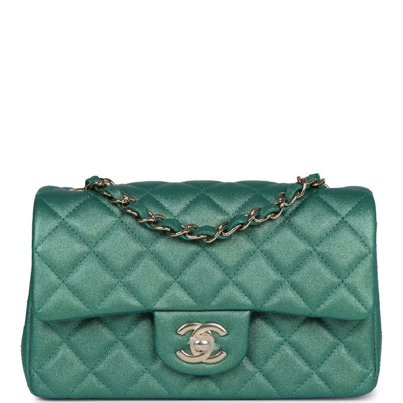 Chanel Mini Classic Rectangular Flap Iridescent Green Lambskin Light Gold Hardware