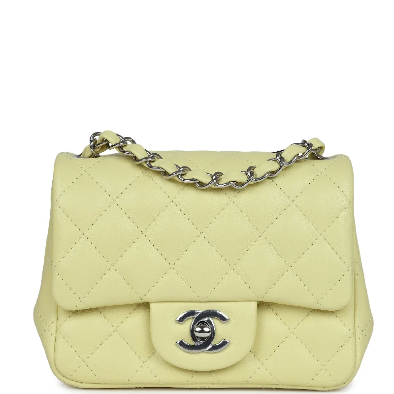 Chanel Mini Square Flap Bag Lime Lambskin Silver Hardware