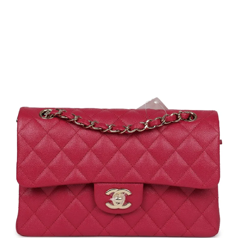 Chanel Small Classic Double Flap Dark Pink Caviar Light Gold Hardware