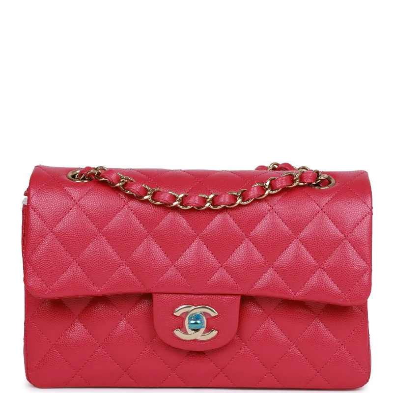 Chanel Small Classic Double Flap Fuchsia Caviar Light Gold Hardware