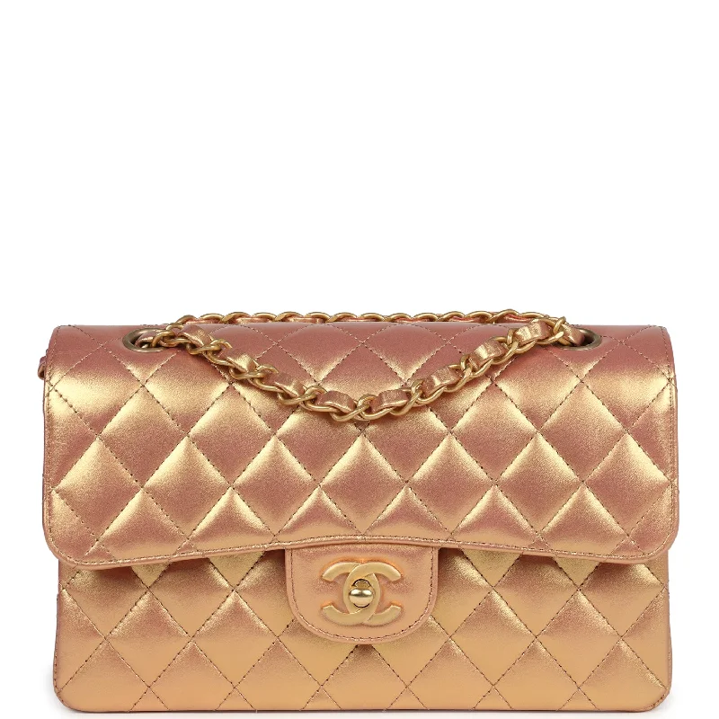 Chanel Small Classic Double Flap Gold Metallic Calfskin Antique Gold Hardware