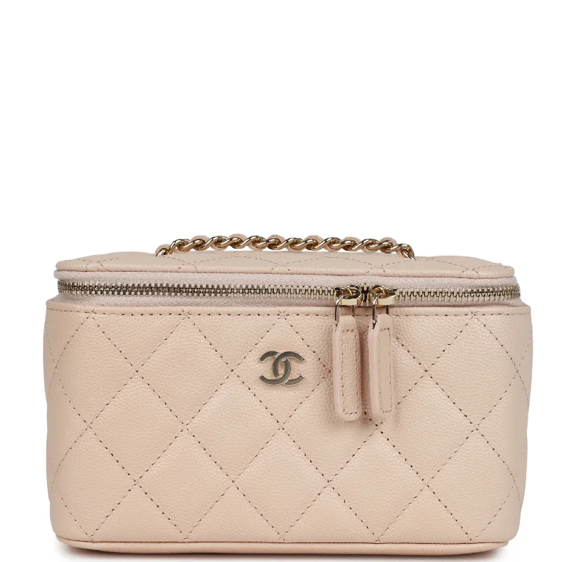 Chanel Small Vanity Case Light Beige Caviar Light Gold Hardware